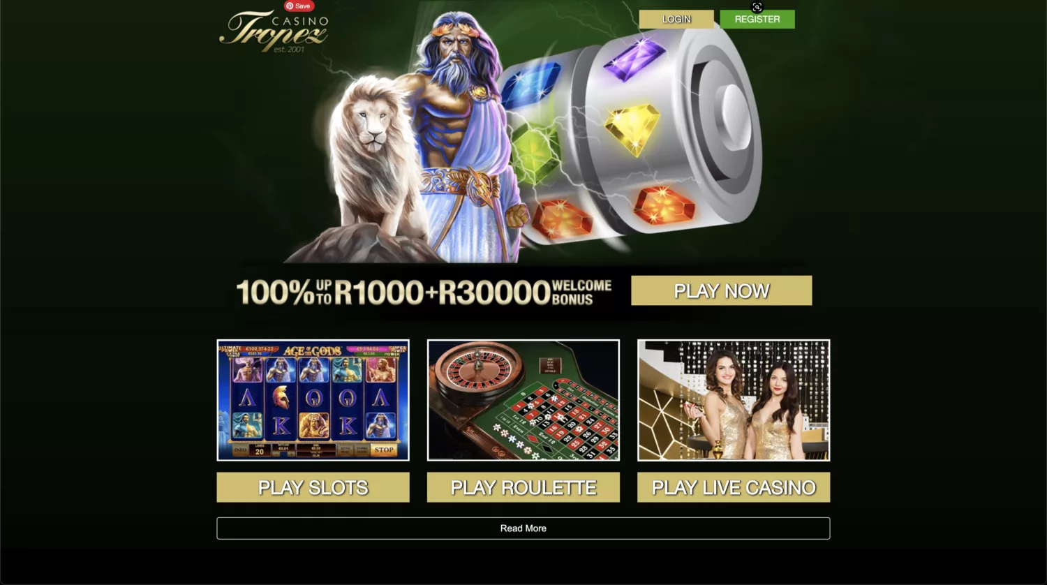 Casino homepage Tropez screenshot